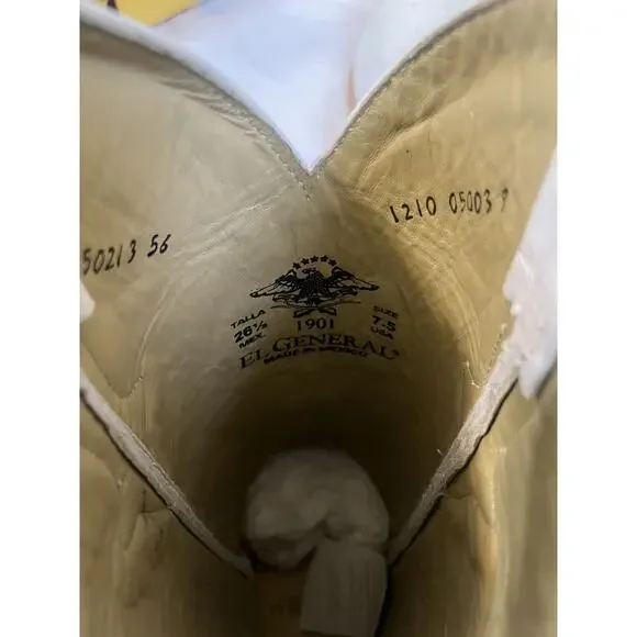 J TOE RODEO COWBOY BOOTS Men’s Sz 7.5 Leather Ostrich Bone White El General - Picture 4 of 4